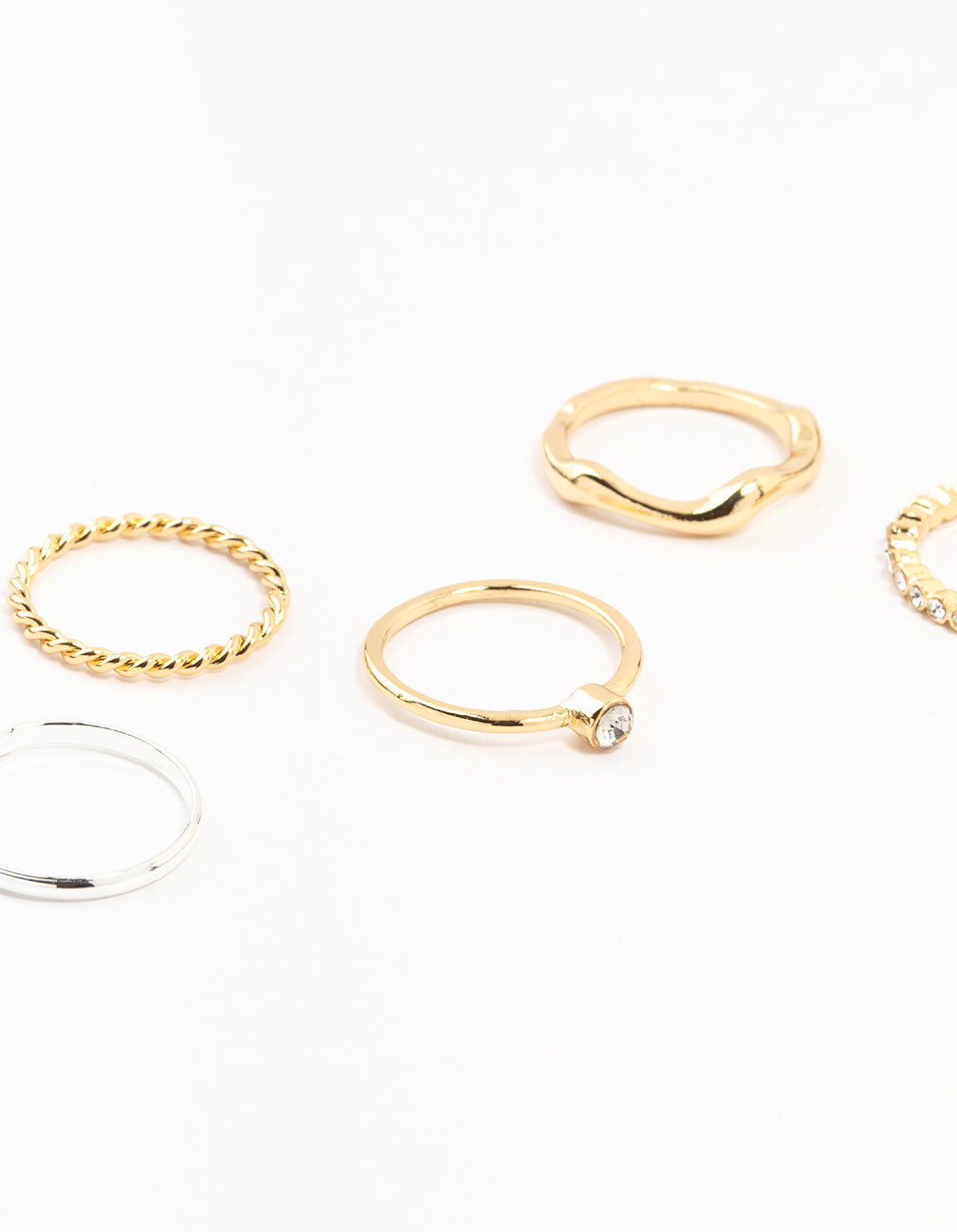 Mixed Metals Molten & Diamante Rings 6-Pack