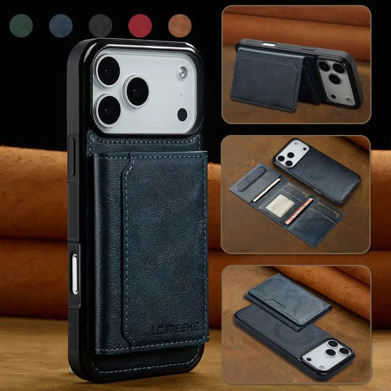 Leather Case For iPhone 16 and 17 pro max Luxury Magnetic Wallet Phone Cover