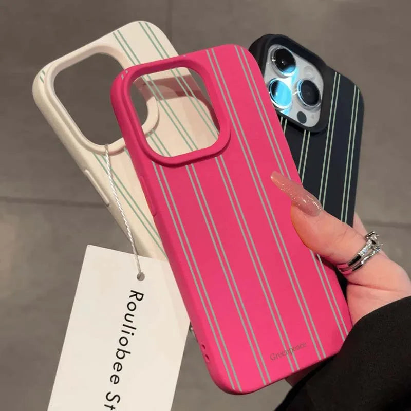 The Green Stripe Lichee Pattern Phone Case For iPhone 17 16 15 14 13 12 11 Pro Max XS X XR 16 Plus 16e Shockproof Silicone Cover