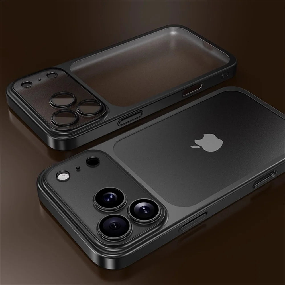 Luxury Original Matte Clear Frosted Phone Case For iPhone 17 Pro Max Full Lens Protector Solid Color Frame Shockproof Back Cover