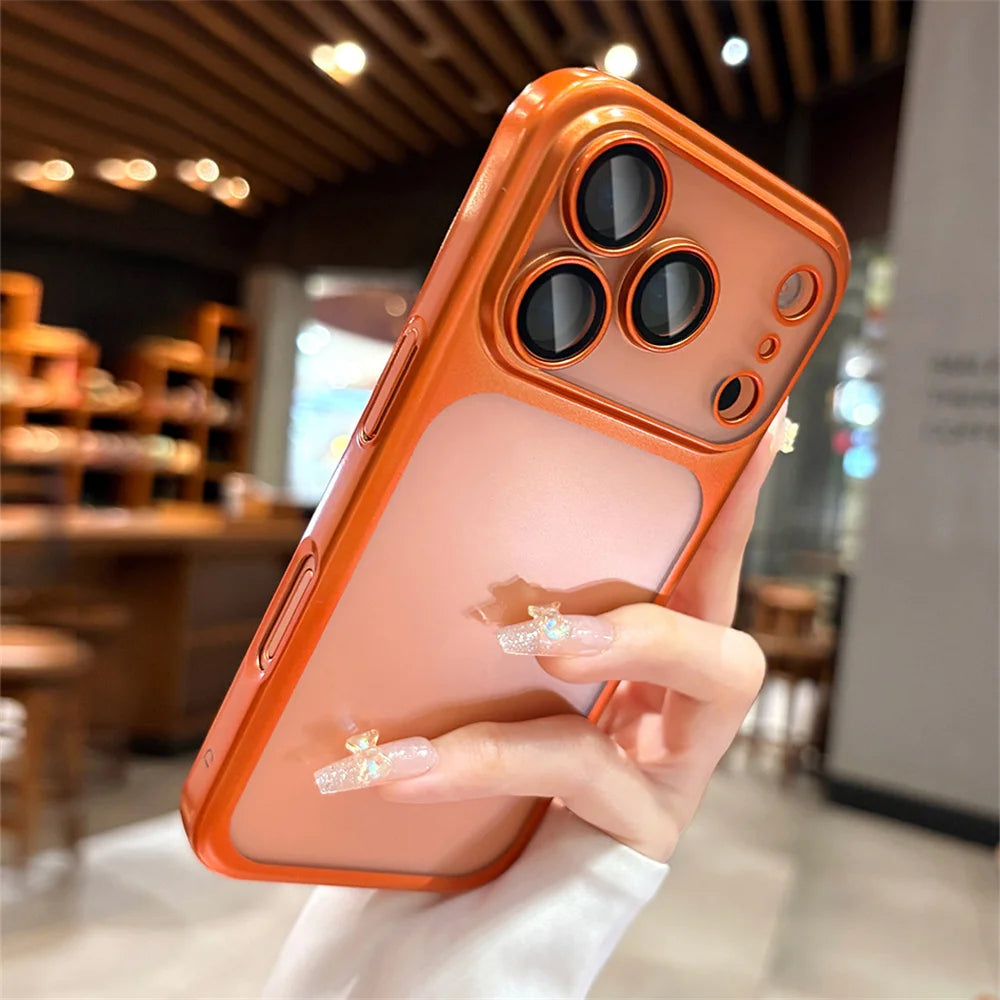 Luxury Original Matte Clear Frosted Phone Case For iPhone 17 Pro Max Full Lens Protector Solid Color Frame Shockproof Back Cover