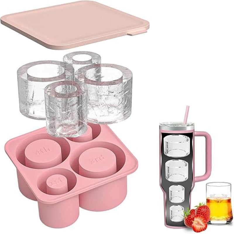 Silicone Ice Cube Tray with Lid, Silicone Ice Cube Tray for 20-30-40 oz Tumbler Cup (Pink)