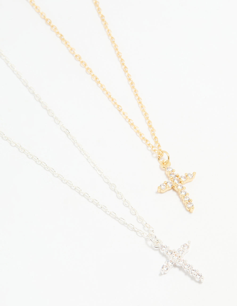 Mixed Metal Cross Cubic Zirconia Pendant Necklaces 2-Pack