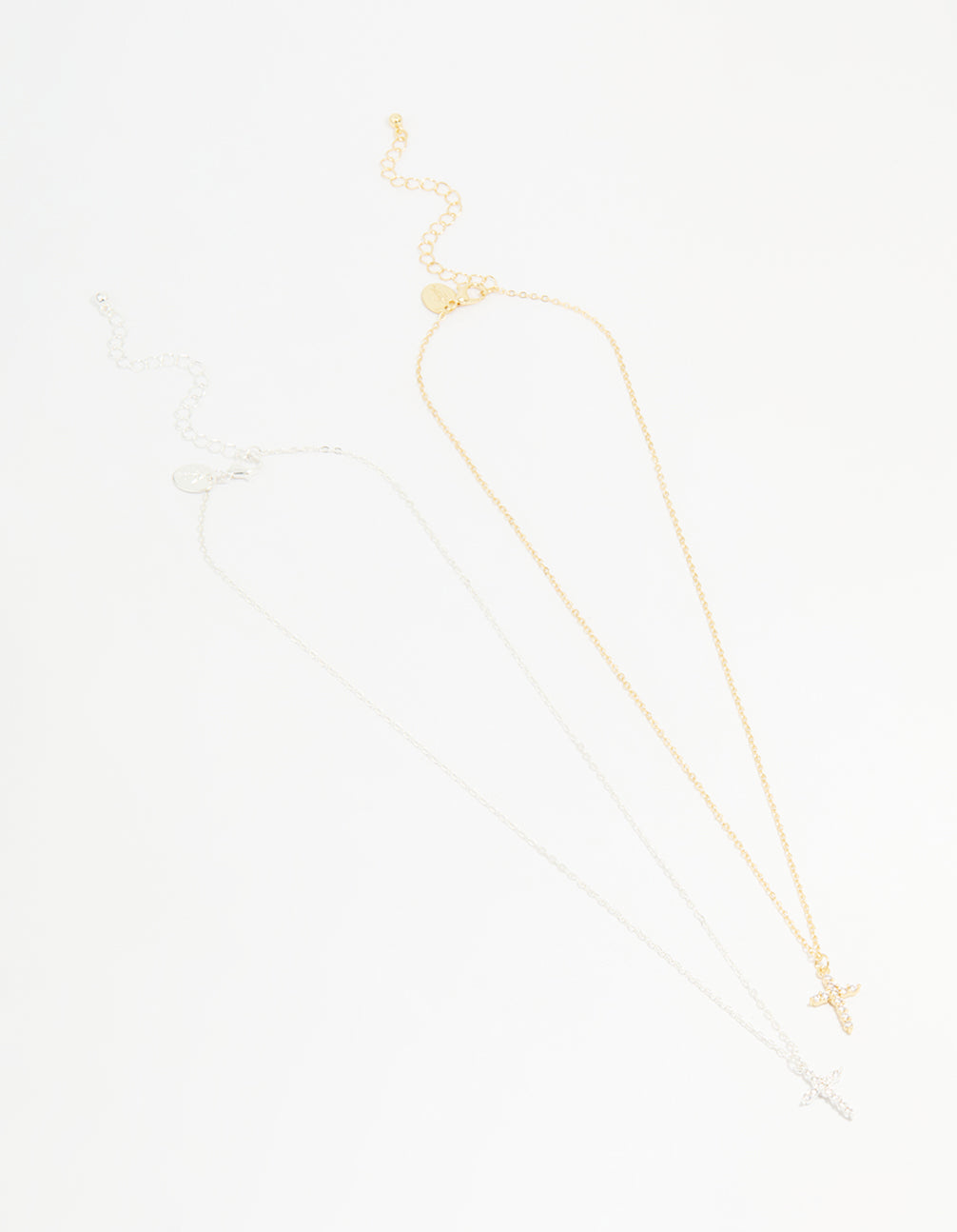 Mixed Metal Cross Cubic Zirconia Pendant Necklaces 2-Pack