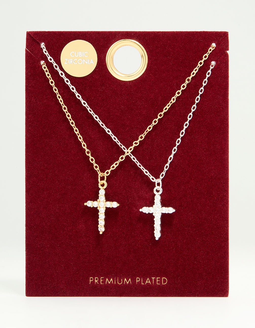 Mixed Metal Cross Cubic Zirconia Pendant Necklaces 2-Pack