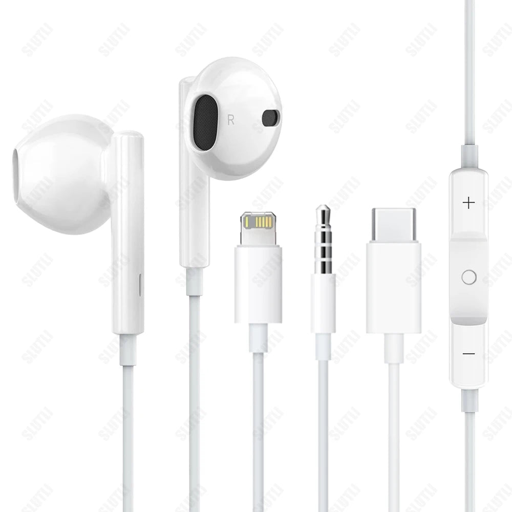 Original Wired Earphones For Apple iPhone 17 16 15 14 13 12 Pro Max Headphones For Samsung For Lightning USB C 3.5mm Earbuds