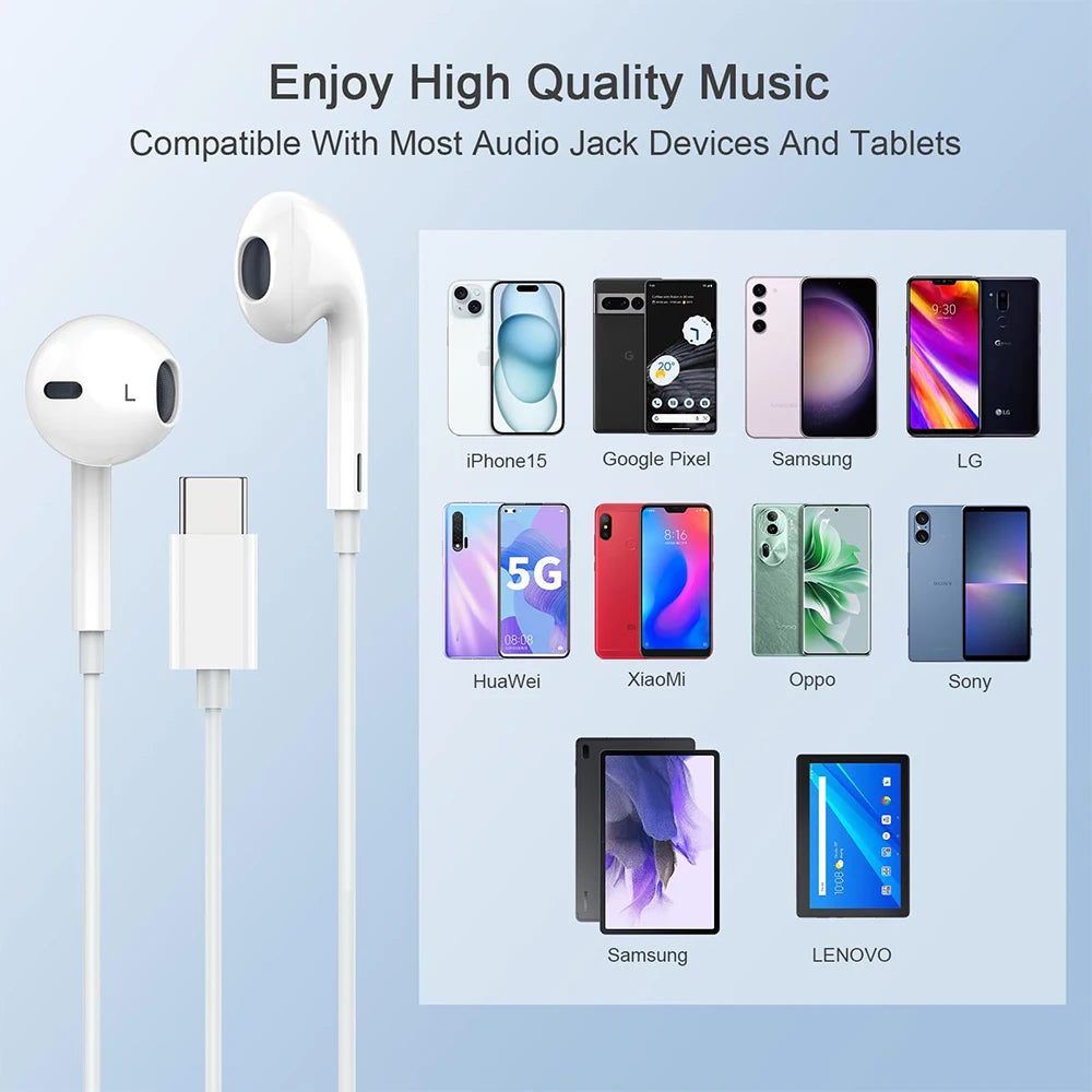 Original Wired Earphones For Apple iPhone 17 16 15 14 13 12 Pro Max Headphones For Samsung For Lightning USB C 3.5mm Earbuds