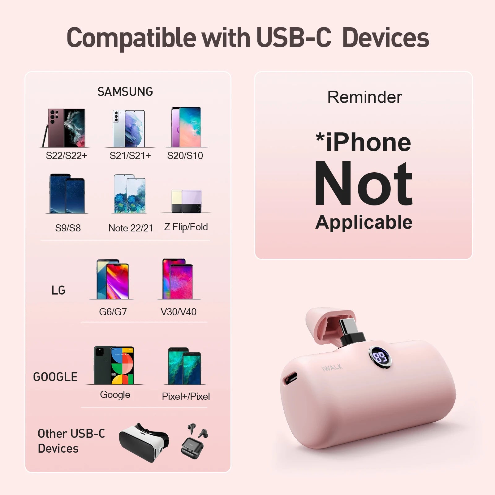 iWALK TYPE-C 4800mAh Capsule Powerbank for IPhone 15 16 Samsung S24/23 Android Power Banks, Fast Charge Portable External Batter