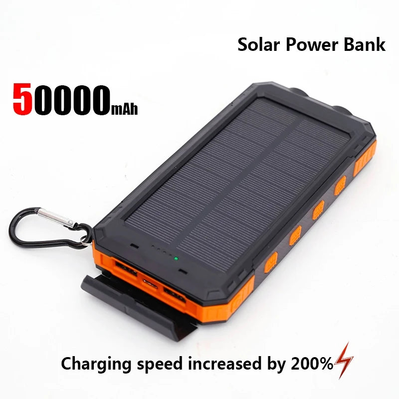 ONEPLUS 50000mAh Solar Power Bank Portable Charging Poverbank External Battery Charger Strong Light LDE Light for iphone Samsung