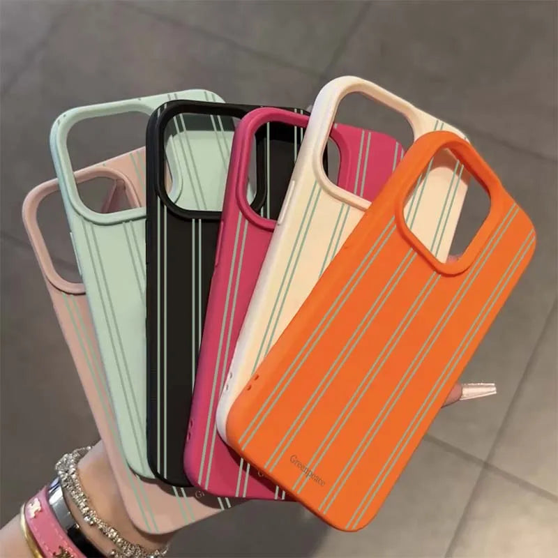 The Green Stripe Lichee Pattern Phone Case For iPhone 17 16 15 14 13 12 11 Pro Max XS X XR 16 Plus 16e Shockproof Silicone Cover