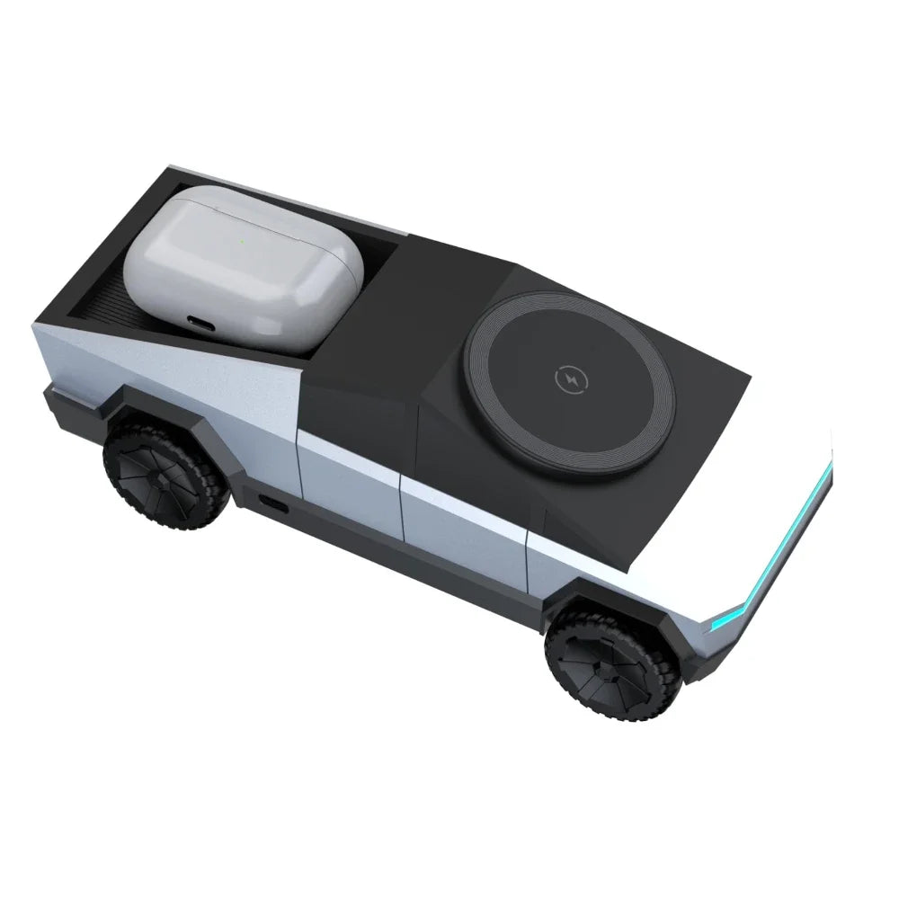 Desktop Cybertruck 3 in 1 Magnetic Fast Wireless Charger Phone Stand For IPhone 17 16 Pro Max Apple & Samsung Watch Airpods Pro
