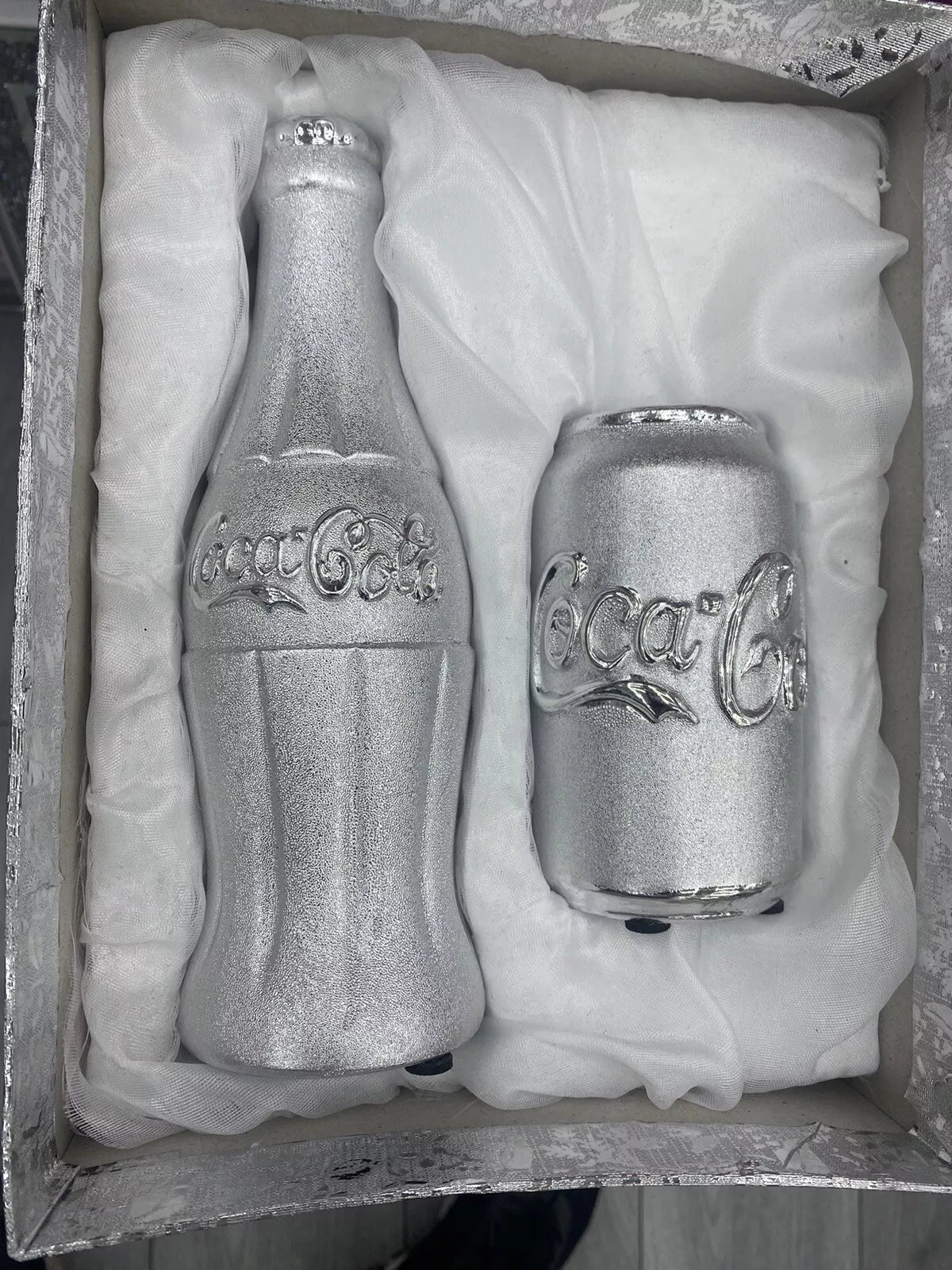 Silver Coca Cola Bottle With Can Ceramic Ornaments 20cm